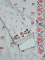 Baby blue linen unstitched suit set with embroidery detail – Indian handloom