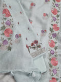 Floral machine embroidery close-up – baby blue linen unstitched suit set