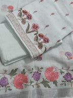 Baby blue Indian handloom linen 3-piece unstitched suit set – flat lay