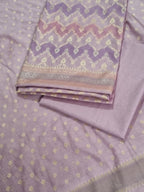 Purple Chanderi silk 3-piece unstitched suit set with Banarasi weave – detail view
