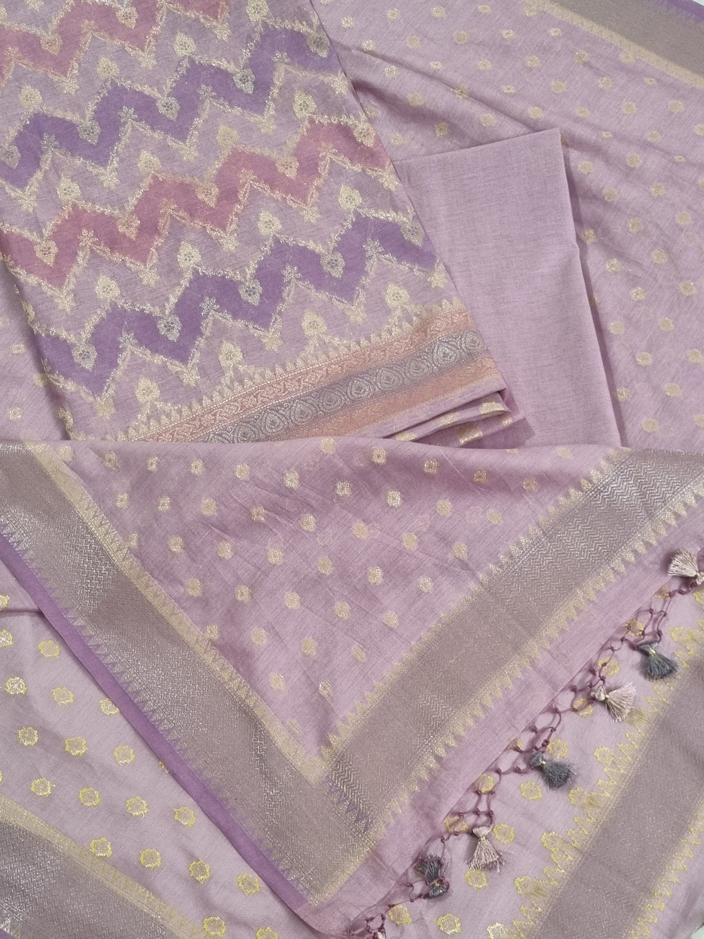 Banarasi woven pattern close-up – purple Chanderi silk unstitched suit set