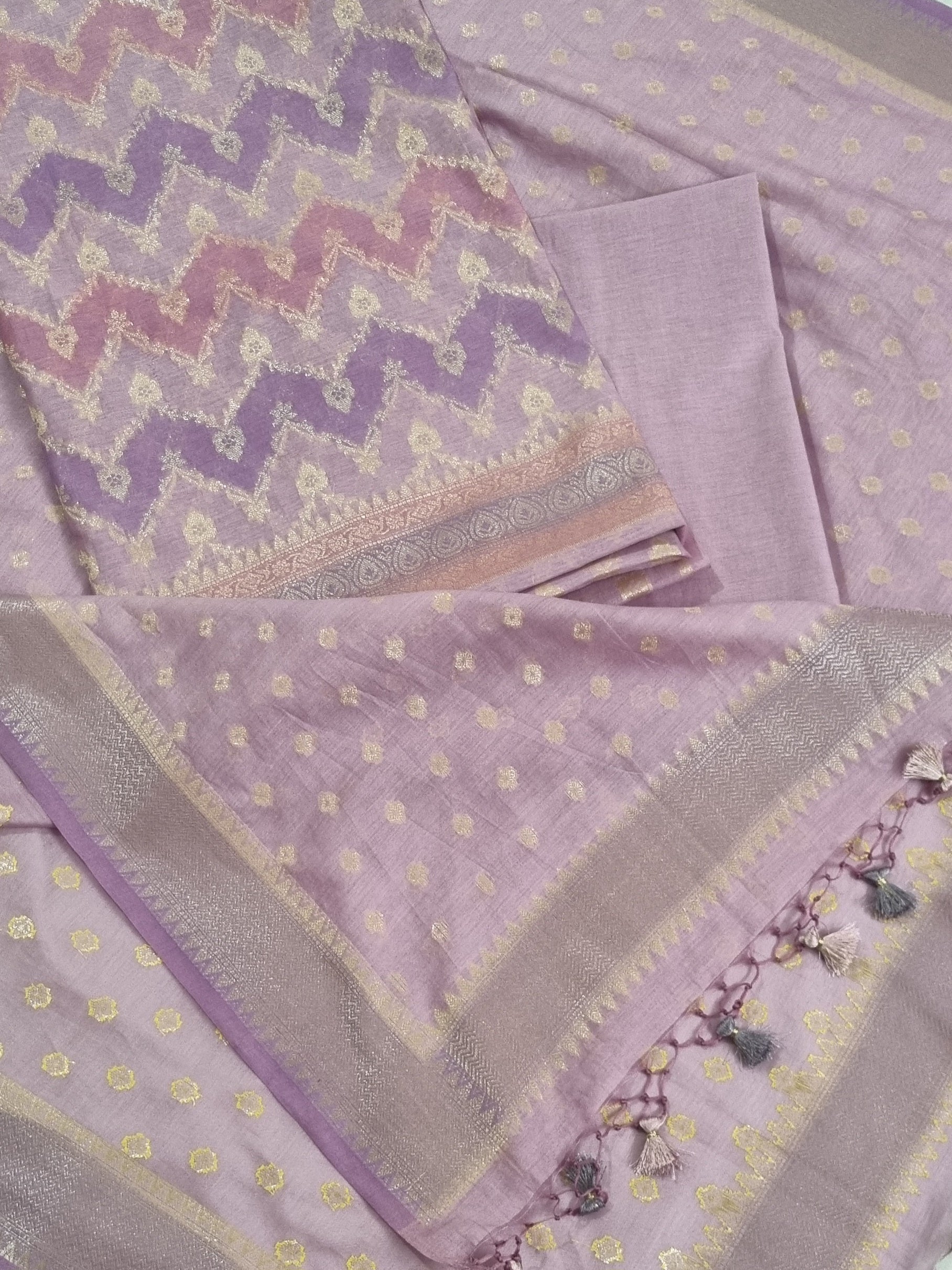 Banarasi woven pattern close-up – purple Chanderi silk unstitched suit set