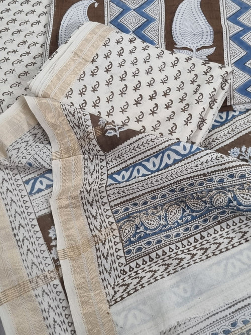 Chanderi Silk Kurta Fabric Close-up – Bagh Print – Natural Dyes