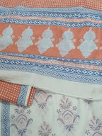 Full Length View – Cotton Bagh Print Unstitched Suit – Orange & Blue