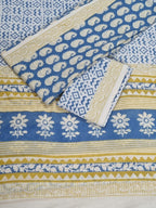 Bagh Hand Block Print Detail – Cotton – Blue & Yellow – Natural Dyes