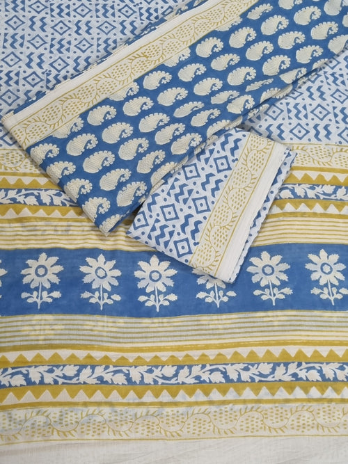 Bagh Hand Block Print Detail – Cotton – Blue & Yellow – Natural Dyes