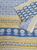 Cotton 3-Piece Suit Flat Lay – Kurta, Dupatta & Bottom – Blue & Yellow