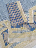 Bagh Block Print Unstitched Fabric – Yellow & Blue Handloom Close-up
