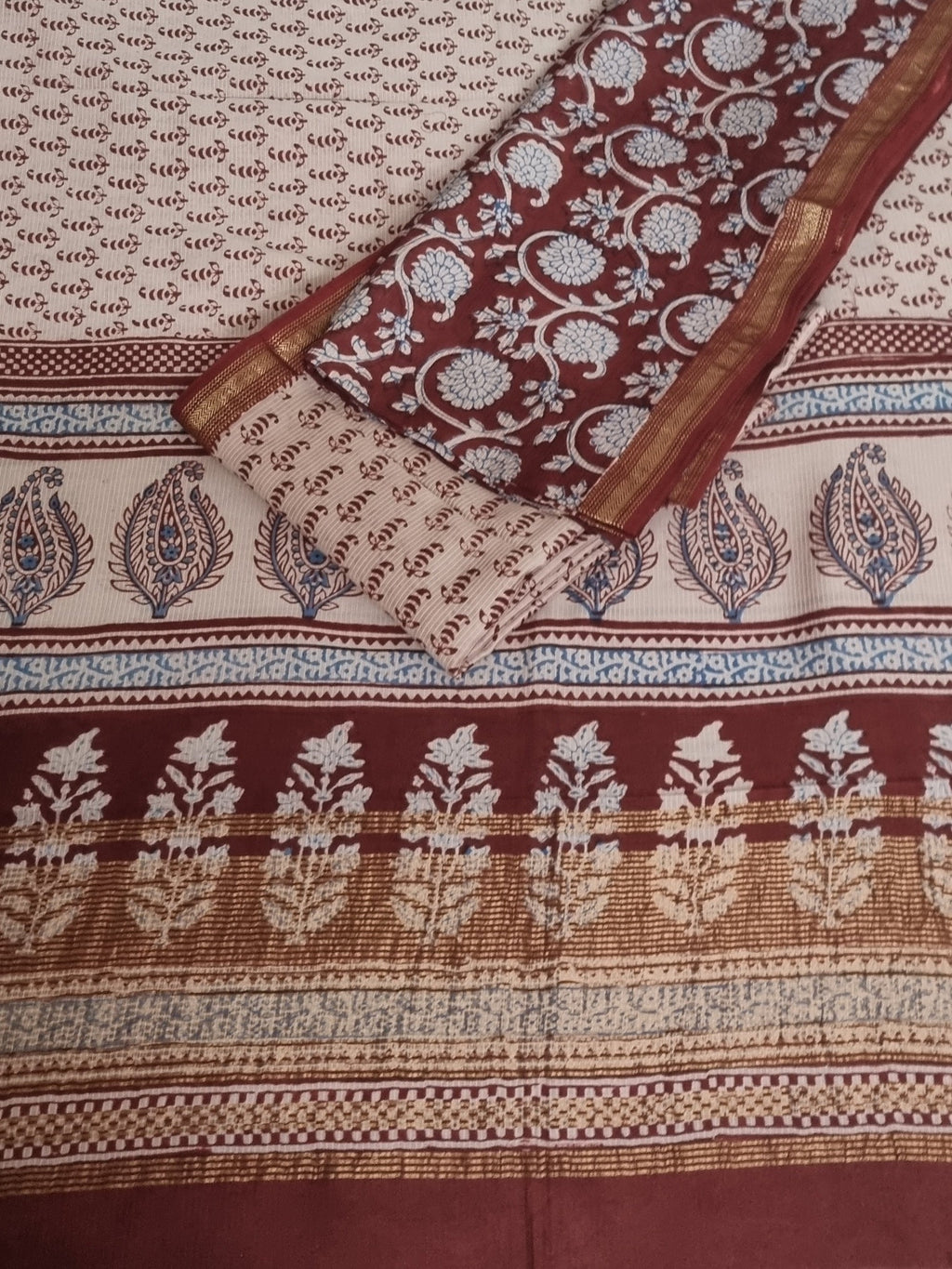 Bagh Hand Block Print Detail – Maheshwari Silk – Maroon – Natural Dyes