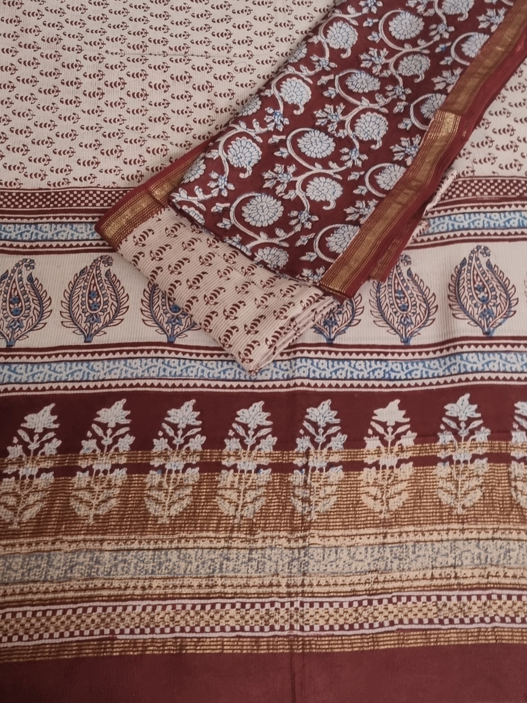 Bagh Hand Block Print Detail – Maheshwari Silk – Maroon – Natural Dyes