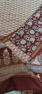 Full Length View – Maheshwari Silk 3-Piece Unstitched Suit – Maroon – Bagh Print