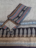 Maheshwari silk dupatta with traditional Bagh block print in beige and maroon