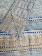 Bagh Hand Block Print Detail – Maheshwari Silk – Powder Blue – Natural Dyes