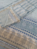 Maheshwari Silk 3-Piece Suit Flat Lay – Kurta, Dupatta & Bottom – Powder Blue
