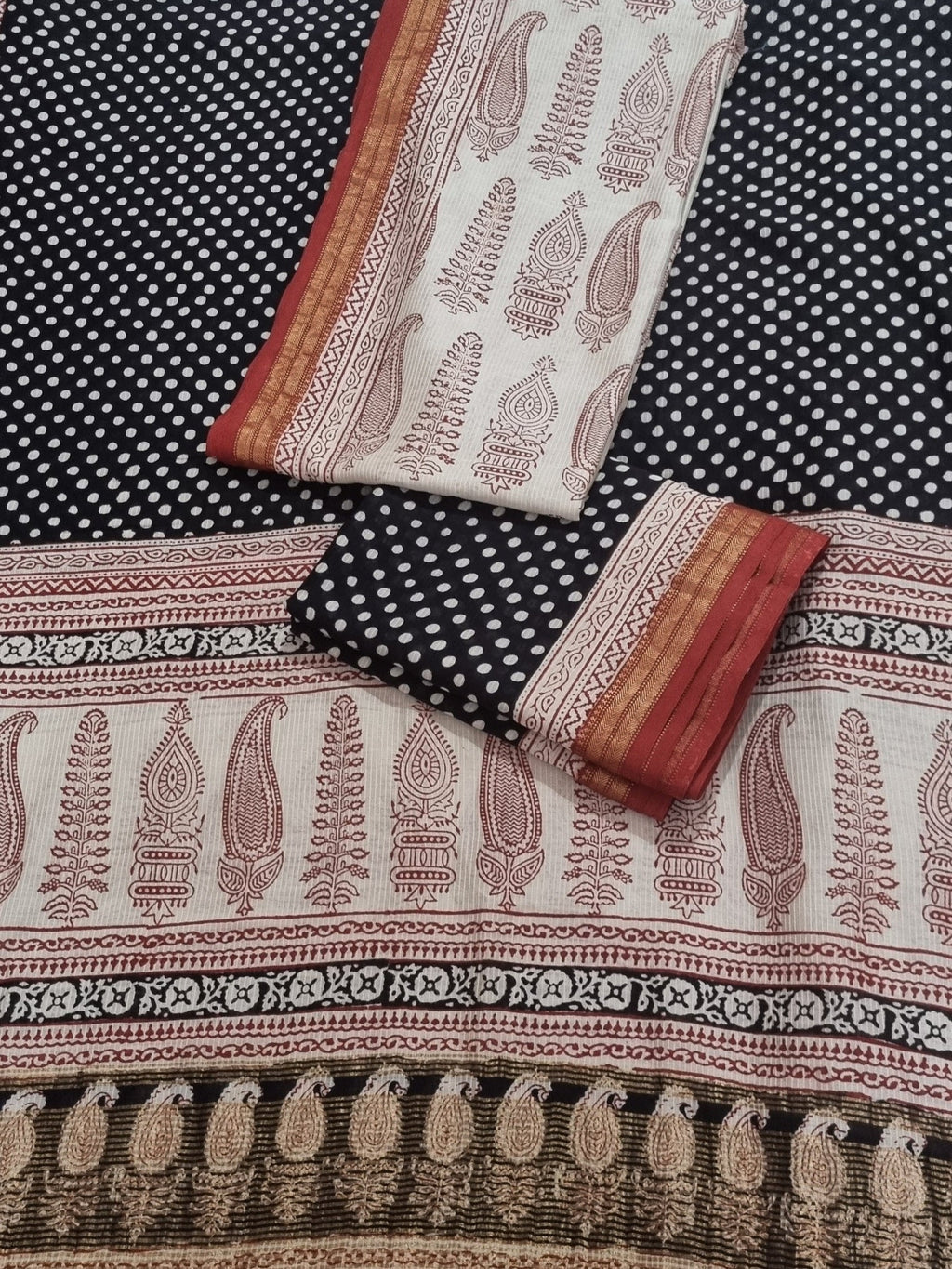 Bagh Hand Block Print Detail – Maheshwari Silk – Maroon & Beige – Natural Dyes