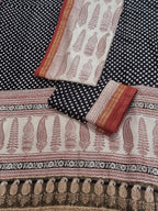 Bagh Hand Block Print Detail – Maheshwari Silk – Maroon & Beige – Natural Dyes