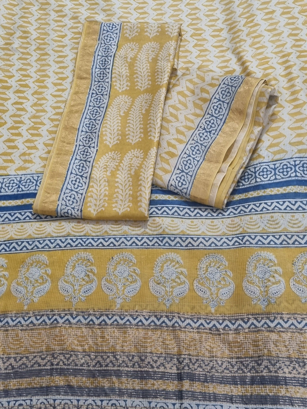 Bagh Hand Block Print Detail – Maheshwari Silk – Sunshine Yellow – Natural Dyes