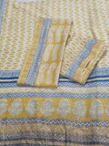 Maheshwari Silk Bagh Block Print 3-Piece Unstitched Suit | Sunshine Yellow | Indian Handloom
