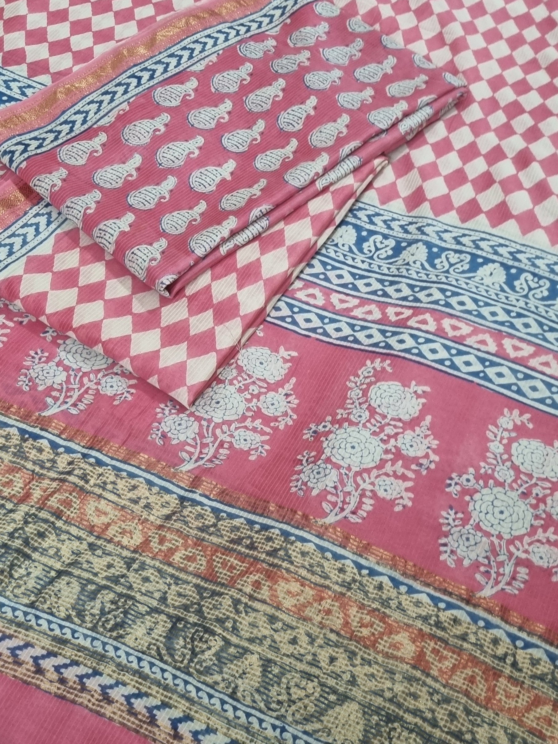 Bagh Hand Block Print Detail – Maheshwari Silk – Pink – Natural Dyes