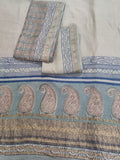 Maheshwari Silk Bagh Block Print Unstitched Suit – Powder Blue – Small Paisley Motif – Tantuvanacrafts