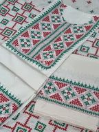 Cream Sindhi hand-embroidered suit set – dupatta with red and green motifs