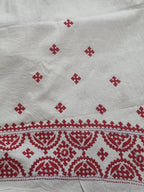 Cream & red cotton unstitched salwar suit with Sindhi hand embroidery – flat lay