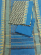 Indian Handloom Cotton Suit Material – Blue & Green Block Print