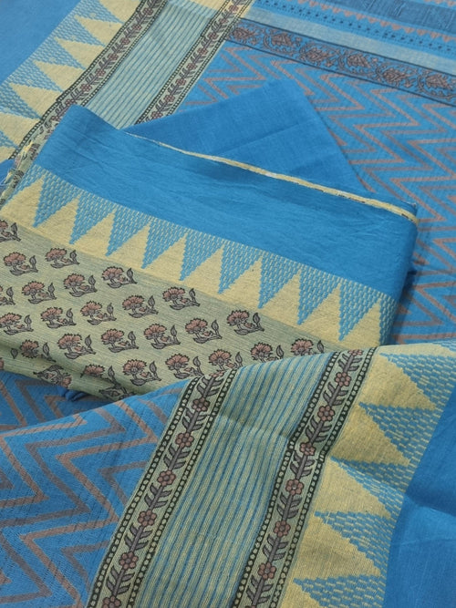 3-Piece Unstitched Suit Set – Blue Green Cotton with Dupatta