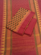 Unstitched cotton salwar suit set in red and orange – Indian handloom