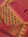 Cotton ethnic wear fabric set – red orange unstitched Indian handloom suit