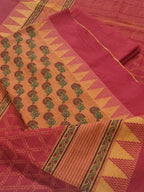 Cotton ethnic wear fabric set – red orange unstitched Indian handloom suit