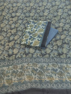 Vanaspati Indian handloom unstitched suit – blue green block print cotton detail
