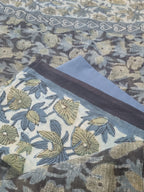 Handloom block print cotton suit fabric in blue and green – unstitched 3-piece set