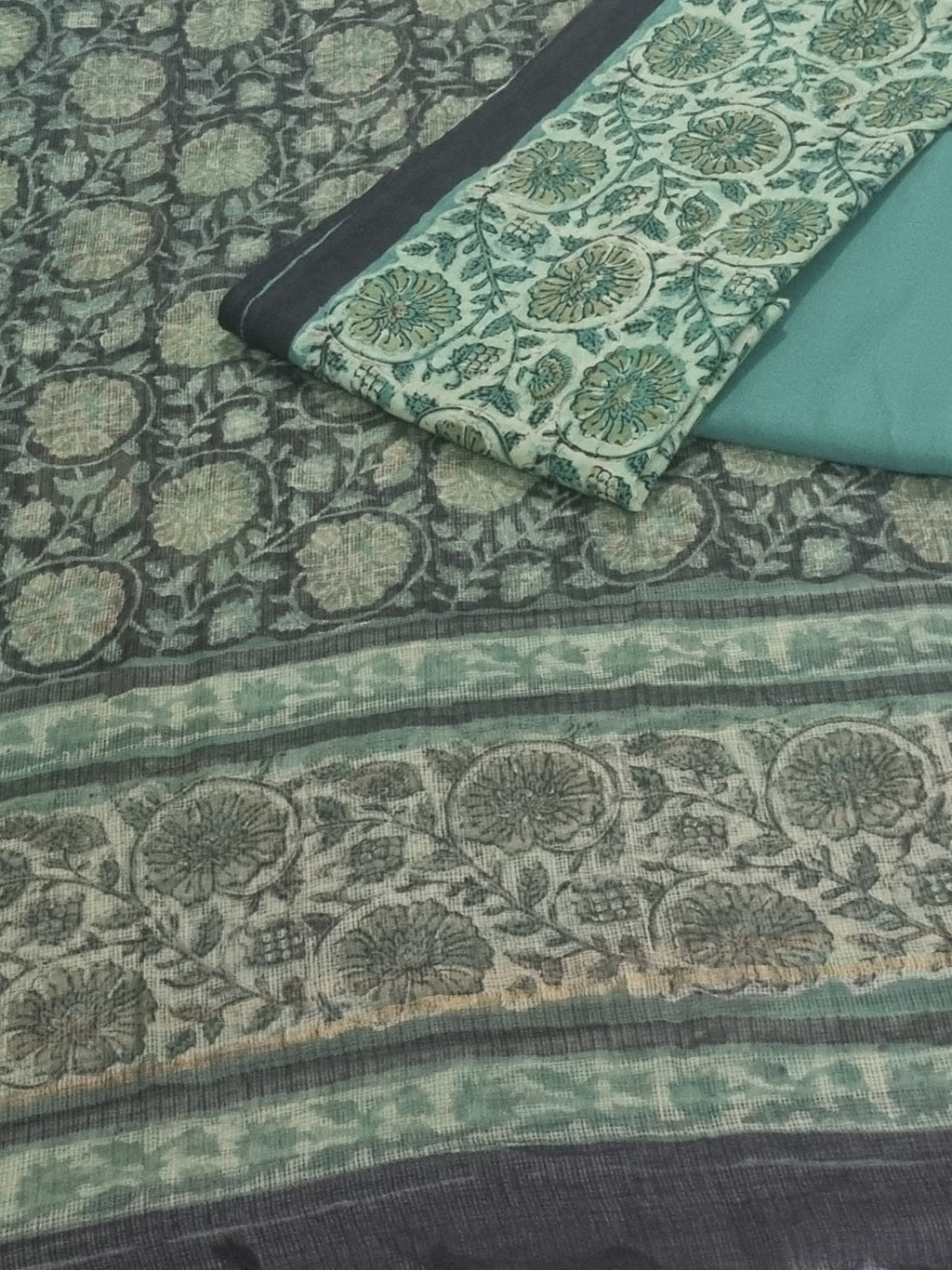 Green block print unstitched salwar suit set – Indian handloom ethnic wear