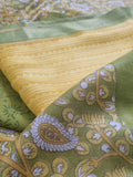 Handloom Maheshwari Silk Unstitched Salwar Kameez Set – Yellow Green Ethnic Wear
