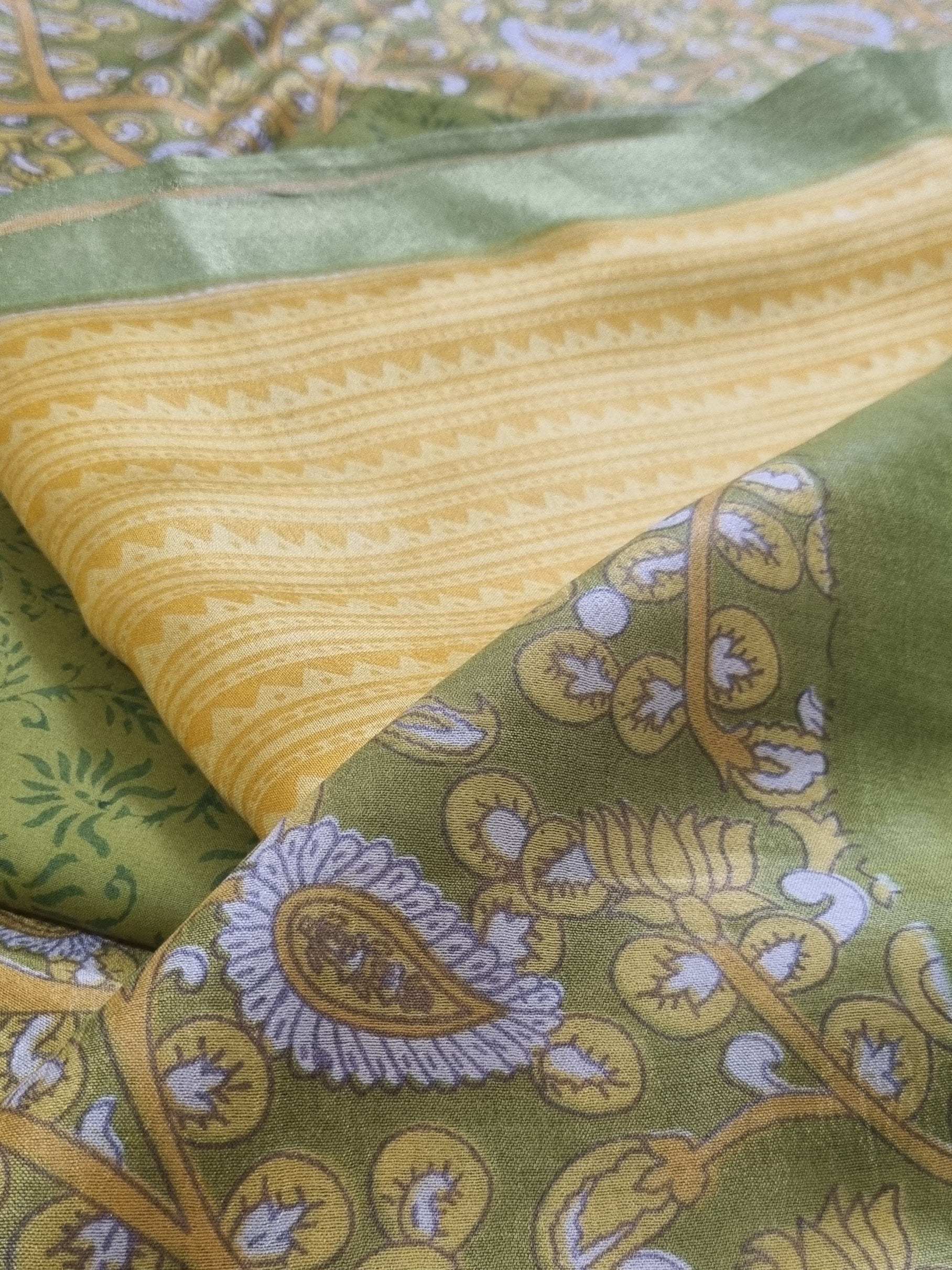 Handloom Maheshwari Silk Unstitched Salwar Kameez Set – Yellow Green Ethnic Wear