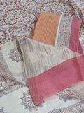 Beige cotton bottom fabric with orange Maheshwari silk top – unstitched suit set