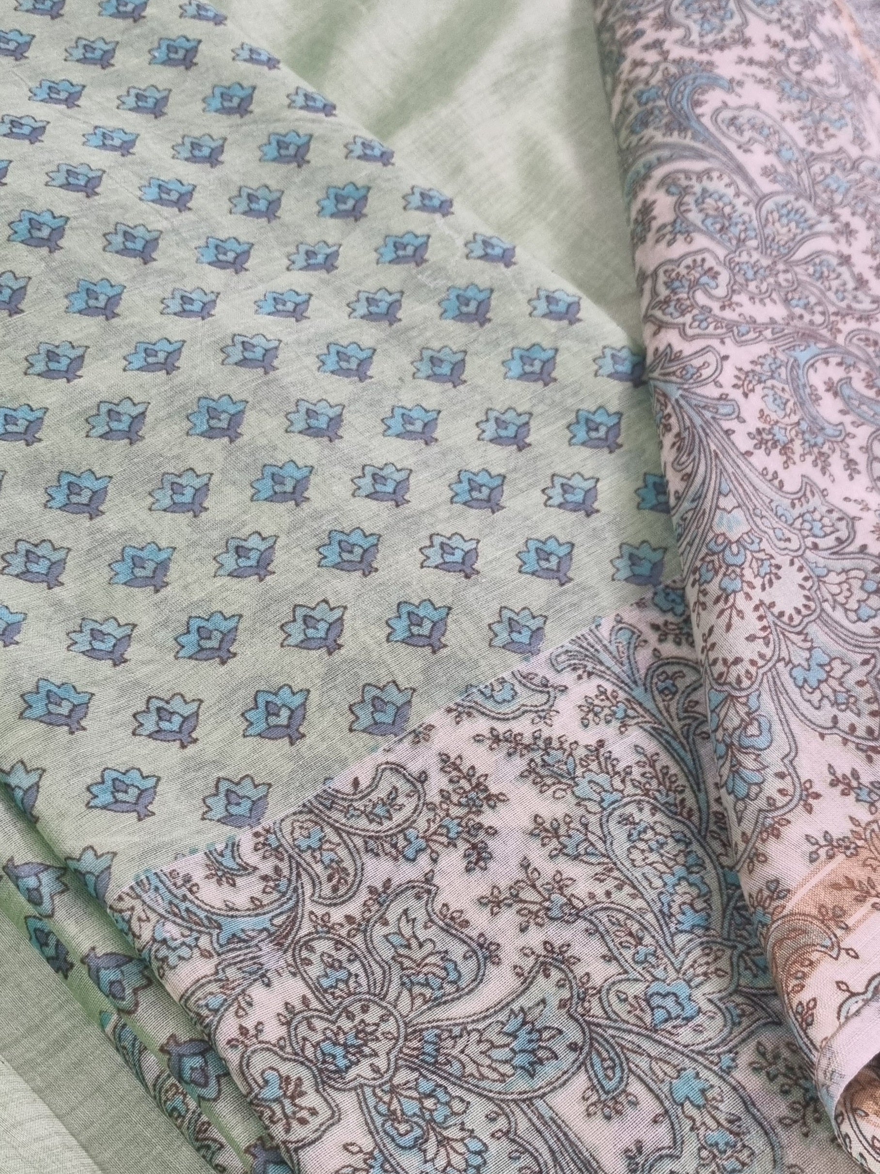 Blue green Chanderi silk salwar suit set with dupatta – ethnic wear