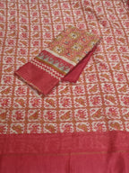Red orange green Chanderi Silk 3-piece unstitched salwar kameez set – fabric detail