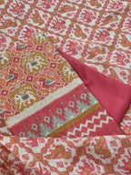 Chanderi Silk fabric close-up with Patola inspired print in red green and orange – Tantuvanacrafts