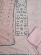 Powder pink Chanderi Silk 3-piece unstitched suit – full flat lay
