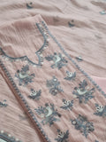 Powder pink Chanderi Silk kurta fabric with machine embroidery detail