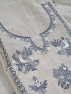 Off White Chanderi Silk Suit Set with Santoon Bottom and Stole Dupatta – Unstitched Dress Material
