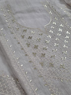 Chanderi Silk 3-Piece Unstitched Suit Set | Pita Work Embroidery | Indian Handloom