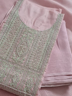 Powder Pink Kota Doria Unstitched Suit Set - Dori Embroidery Detail | Festive Ethnic Wear