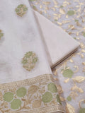 Cream & green Chanderi silk suit with dupatta – close-up detail