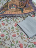 Indian handloom 3-piece jute linen suit set in grey and gold – full look