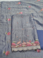 Purple silk tissue 3-piece unstitched suit with machine embroidery – Indian handloom