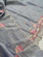 Side drape – purple Indian handloom unstitched suit with embroidered border