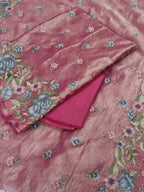 Pink & gold silk tissue 3-piece unstitched suit – Indian handloom with machine embroidery